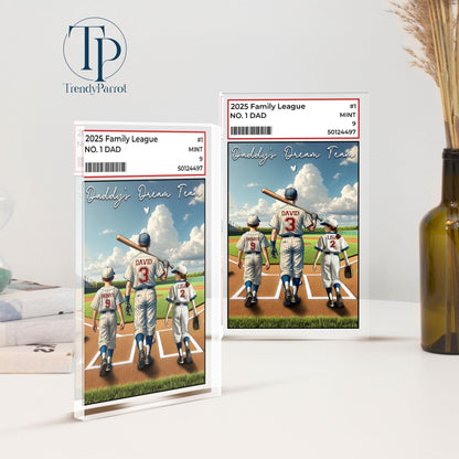 Baseball No. 1 Dad Grandpa Man & Kids Acrylic Plaque, Father's Day Gift For Dad, Gift for Husband,Trading Card Style, Gift for Baseball Dad