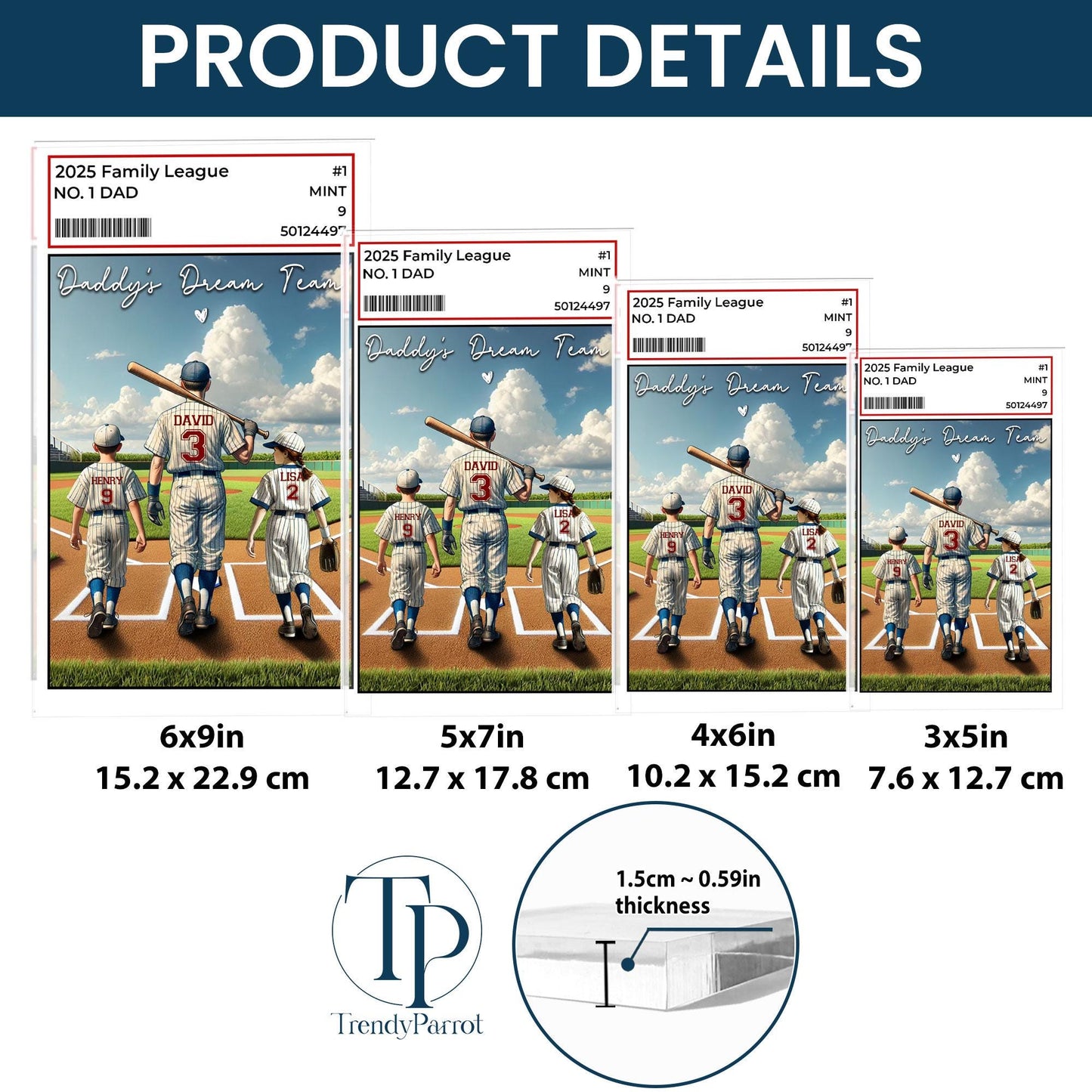 Baseball No. 1 Dad Grandpa Man & Kids Acrylic Plaque, Father's Day Gift For Dad, Gift for Husband,Trading Card Style, Gift for Baseball Dad