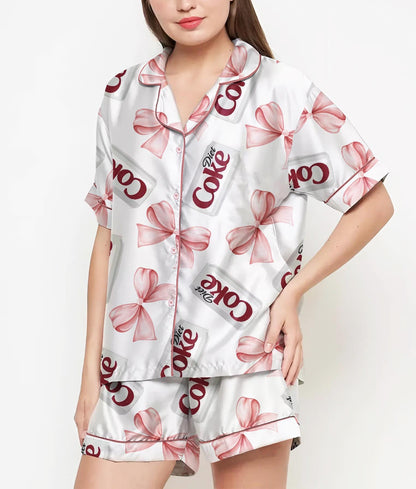 Coquette Diet Drink Pajamas Satin Set, Mother's Day Gift, Gift For Her, Gift For Mama, Birthday Gift, Bridesmaid Gifts, Women Gift Diet Coke