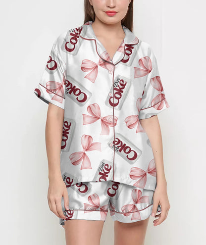 Coquette Diet Drink Pajamas Satin Set, Mother's Day Gift, Gift For Her, Gift For Mama, Birthday Gift, Bridesmaid Gifts, Women Gift Diet Coke