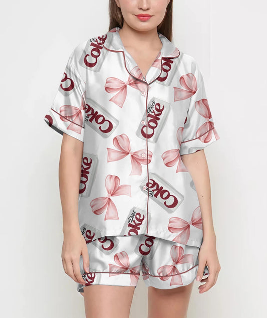 Coquette Diet Drink Pajamas Satin Set, Mother's Day Gift, Gift For Her, Gift For Mama, Birthday Gift, Bridesmaid Gifts, Women Gift Diet Coke