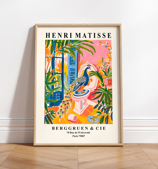 Peacock on Toilet Print: Henri Matisse Style, Funny Bathroom Art