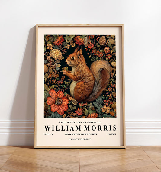 William Morris Squirrel Print: Cottagecore Floral Botanical Art