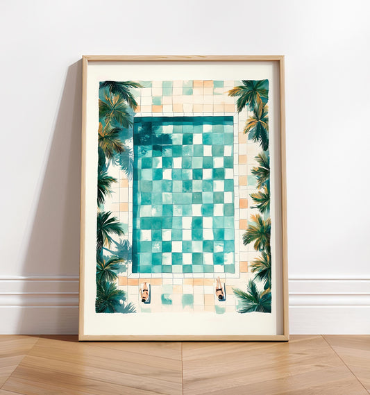 Chilling by the pool, Beachy room decor, Swimming pool poster, Coastal wall art, Beach house decor, Coconut girl print, Preppy dorm decor