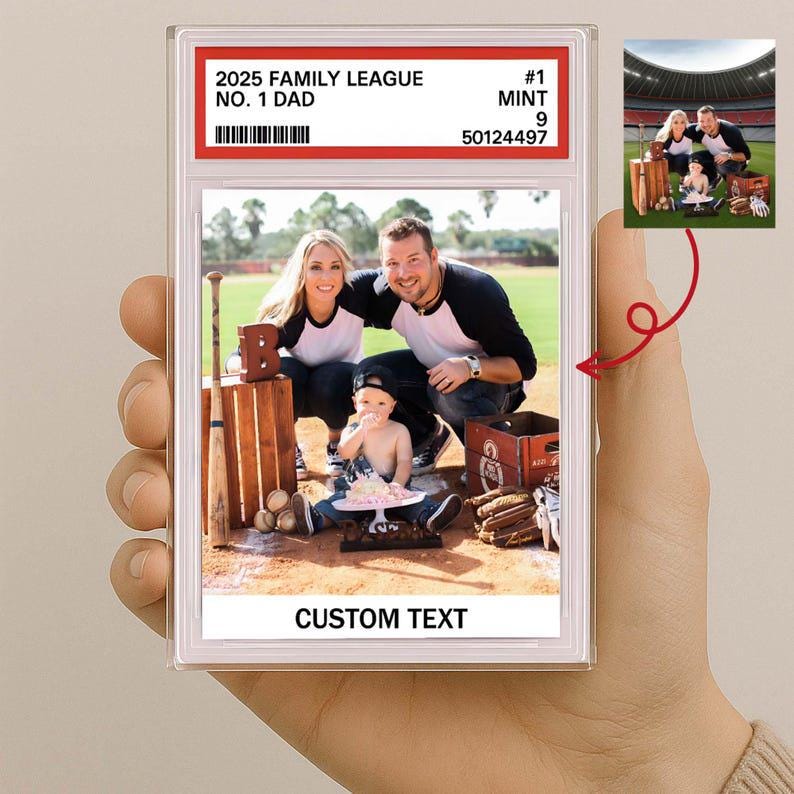 Personalized Baseball No. 1 Dad Trading Card Style, Custom Baseball Family Photo Acrylic Block, Father's Day Gift, Daddy's Dream Team Plaque