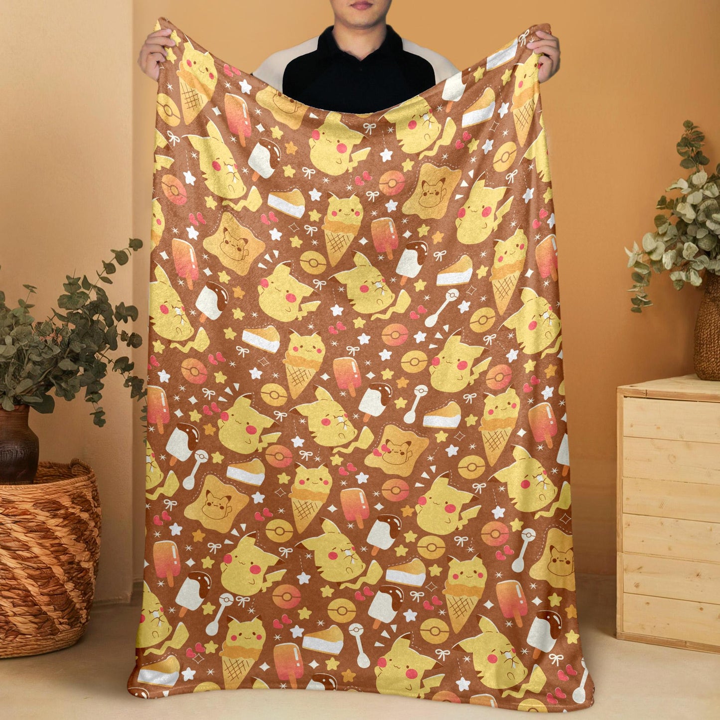 Pikachu Fleece Blanket Home Decor Throw Blanket Bedroom Decor Baby Blanket Cream Pikachu Blanket Gifts