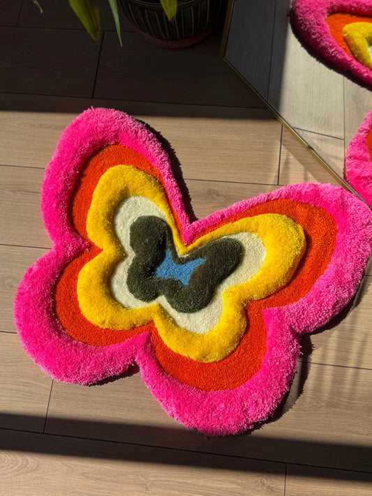 3D Colorful Butterfly Rug – Handmade Tufted Bug Carpet – Soft Boho Floor or Wall Decor – Vibrant Aesthetic Mat