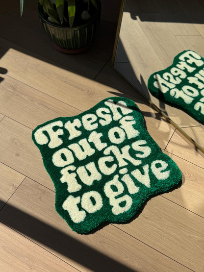 Fresh Out F4cks to Give Rug – Funny Text Tufted Handmade Rug – Bold Fluffy Statement Mat – Sassy Wall or Floor Decor