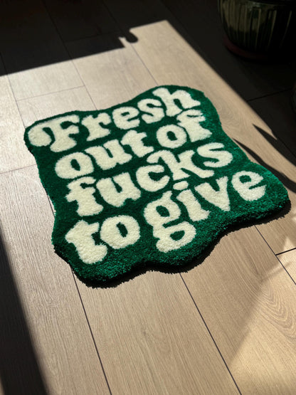 Fresh Out F4cks to Give Rug – Funny Text Tufted Handmade Rug – Bold Fluffy Statement Mat – Sassy Wall or Floor Decor