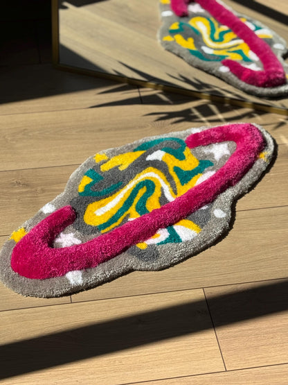 Saturn Tufted Rug – 3D Fluffy Handmade Planet Carpet – Space Inspired Wall or Floor Art – Cosmic Decor