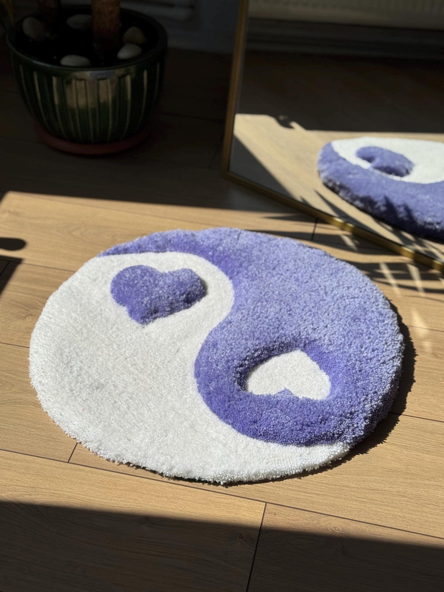 Yin Yang Heart Rug – Light Purple 3D Handmade Fluffy Tufted Carpet – Soft Aesthetic Floor or Wall Decor