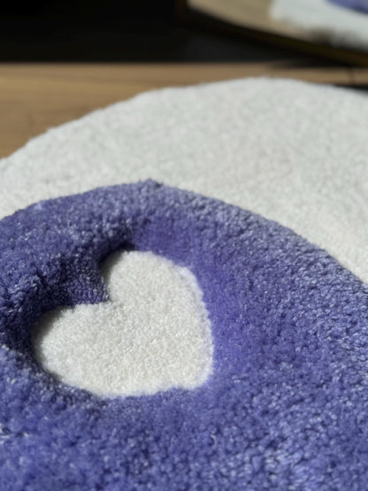 Yin Yang Heart Rug – Light Purple 3D Handmade Fluffy Tufted Carpet – Soft Aesthetic Floor or Wall Decor