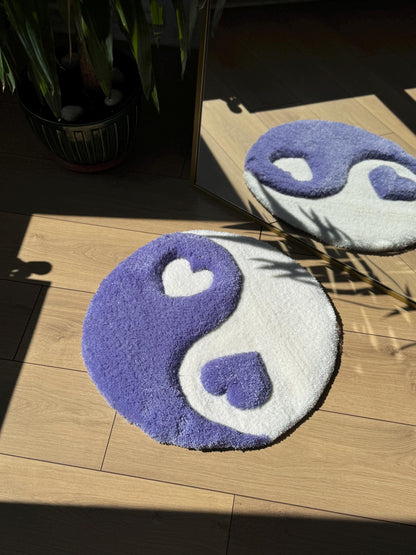 Yin Yang Heart Rug – Light Purple 3D Handmade Fluffy Tufted Carpet – Soft Aesthetic Floor or Wall Decor