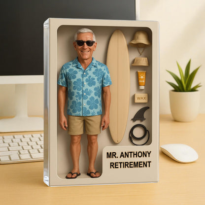 Custom Retirement Action Figure Acrylic Block, Congratulation Fireman Retired Gifts For Husband, Dad, Custom Photo Retirement Gift