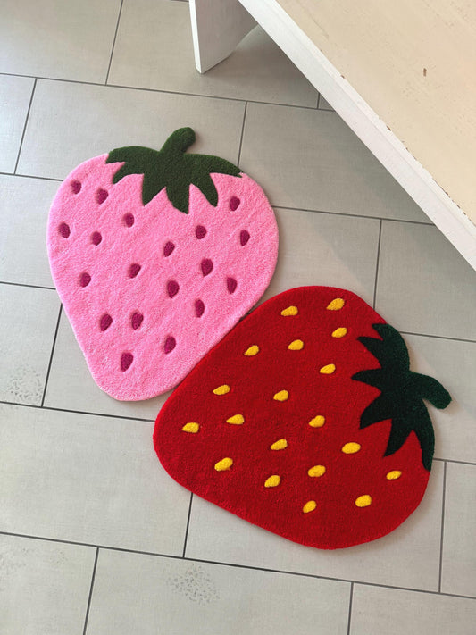 Strawberry Floor Rug for Nursery Area Decor for Bedroom Floor Mat for Playroom Dopamine Decor with Fruit Shaped Carpet with Backing Handmade