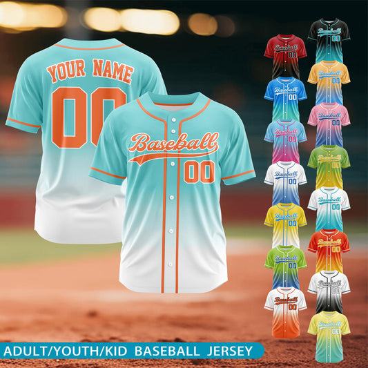 Custom Gradient baseball jersey,Personalized Team Name Number Logo Jersey Uniform,Baseball jersey men Women jersey Family jersey Team jersey