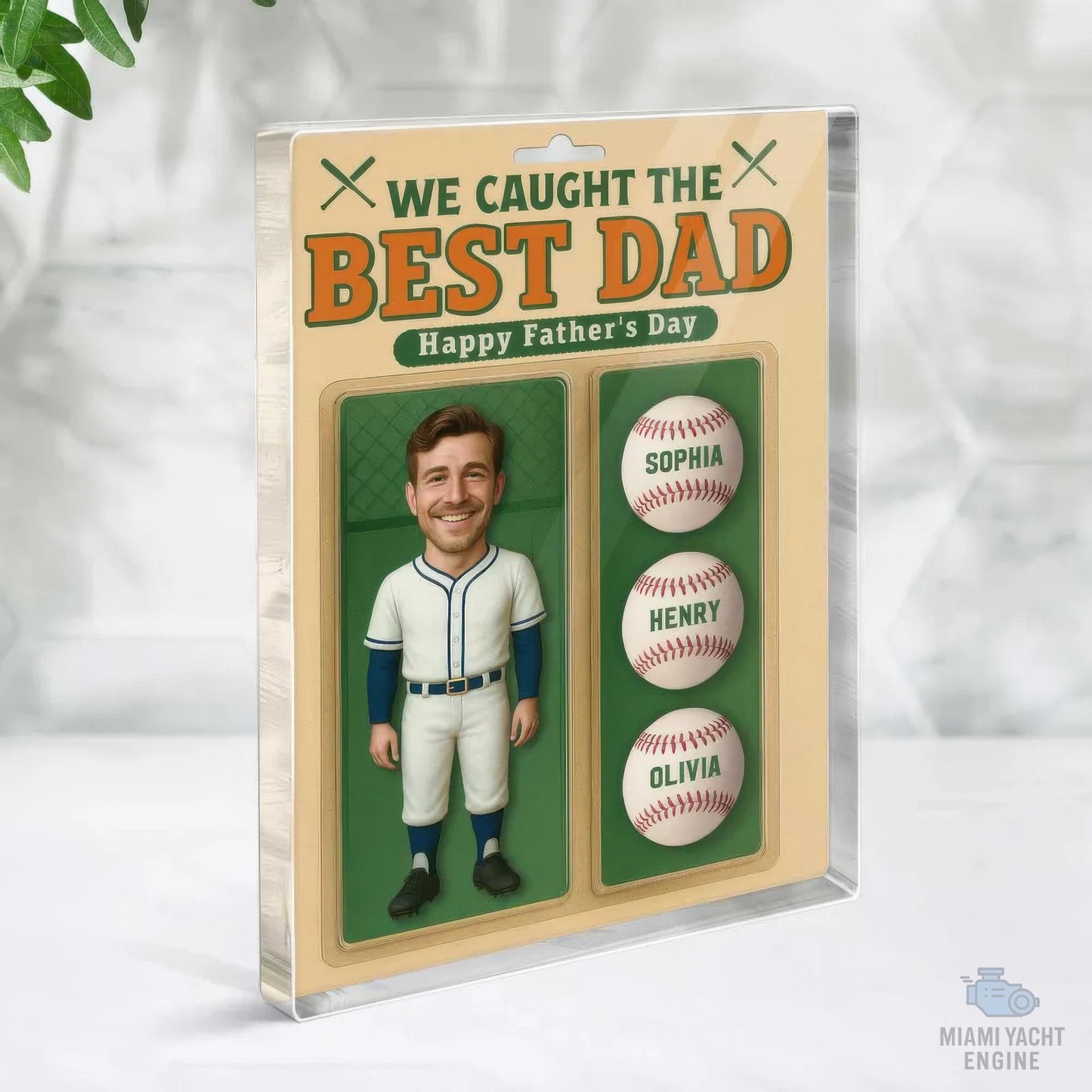 Custom Photo And Name We Caught The Best Dad Acrylic Block Plaque, Best Dad Unique Baseball Acrylic Block Plaque, Father's Day Gift for Dad