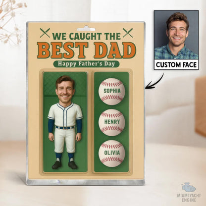 Custom Photo And Name We Caught The Best Dad Acrylic Block Plaque, Best Dad Unique Baseball Acrylic Block Plaque, Father's Day Gift for Dad