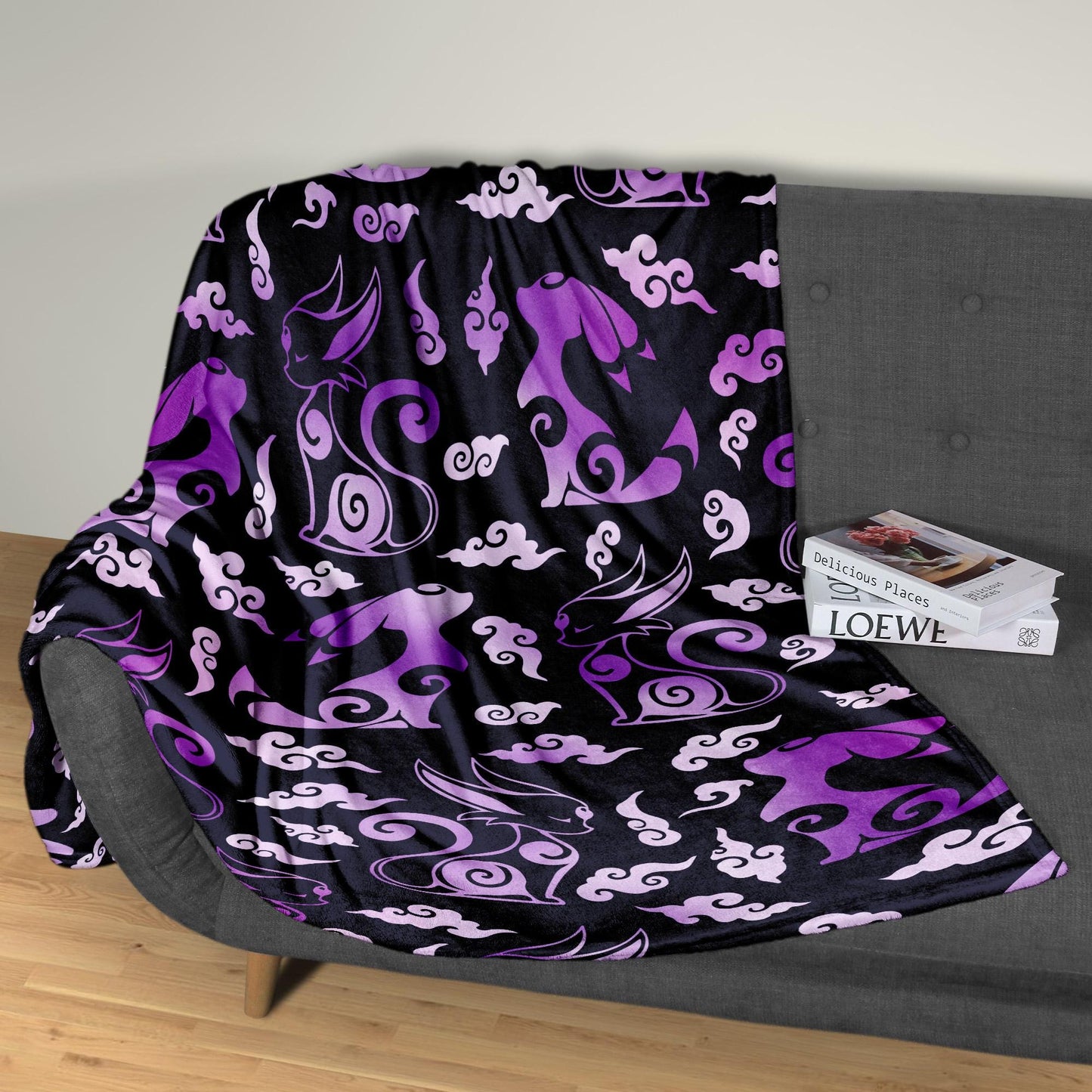 Umbreon Espeon Fleece Blanket, Cozy Cotton Blanket for Birthday, Christmas, Halloween, Home Decor Throw Blanket, Umbreon Blanket Gifts