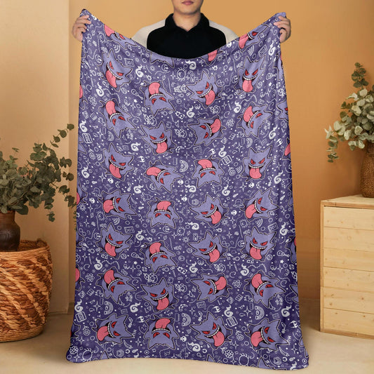 Gengar Fleece Blanket Home Decor Throw Blanket Bedroom Decor Baby Blanket Cute Ghost Gengar Blanket Gifts