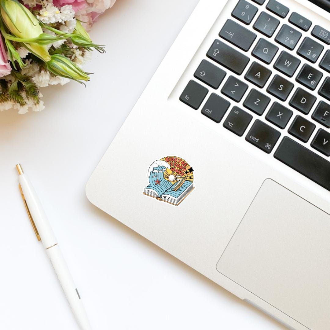 Ride the Story Wave Summer Beach Surfing Vinyl Sticker | Kindle Stickers | Bookish Stickers | Gift for Book Lover