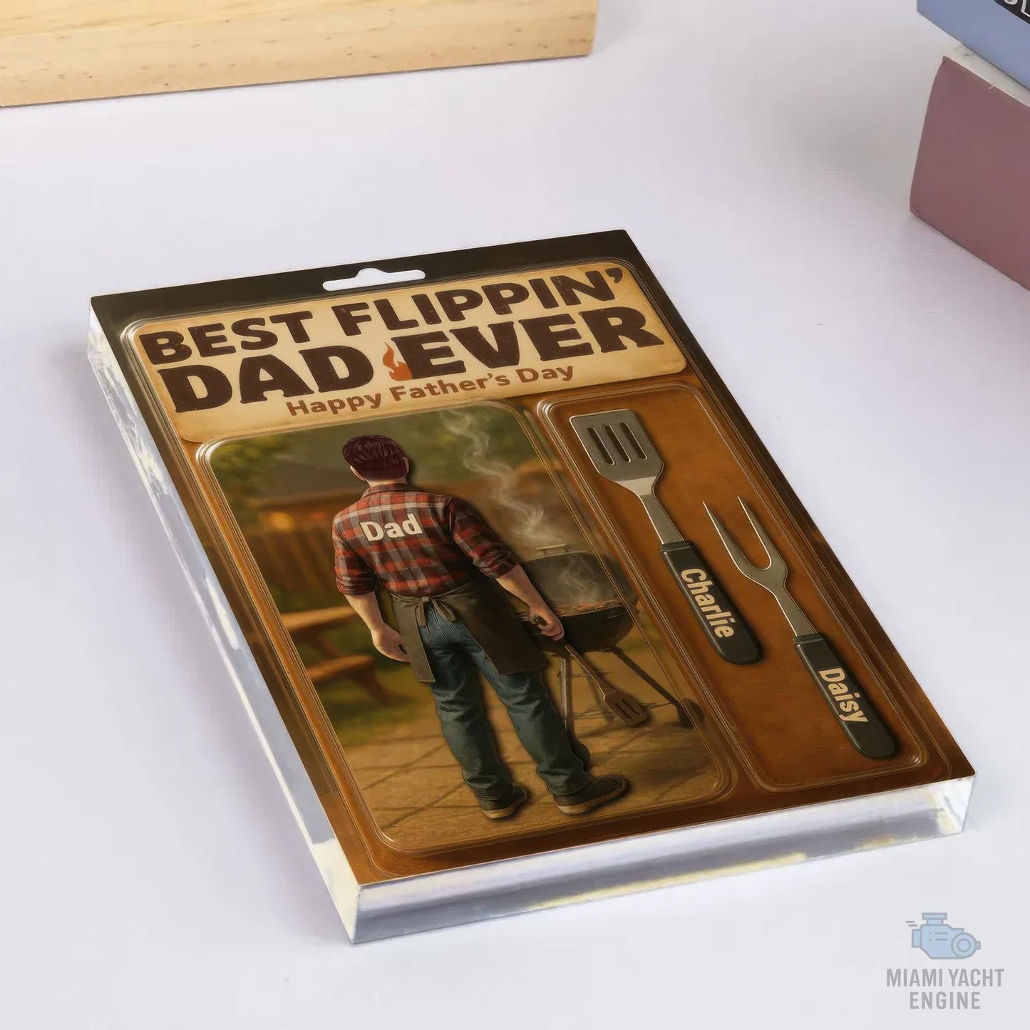Custom Name Best Flippin' Dad Ever Acrylic Block Plaque, Dad Is Grilling Outside Acrylic Block, Father's Day Gift For Dad, Gift For Husband