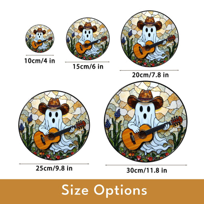 ghost playing guitar stained glass suncatcher funny halloween window decor gift for him