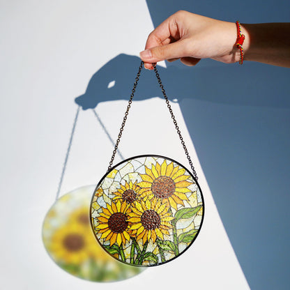Bright Sunflowers Stained Glass Window Hanging Suncatcher Sun Catcher Gift for Mom or Nature Lover