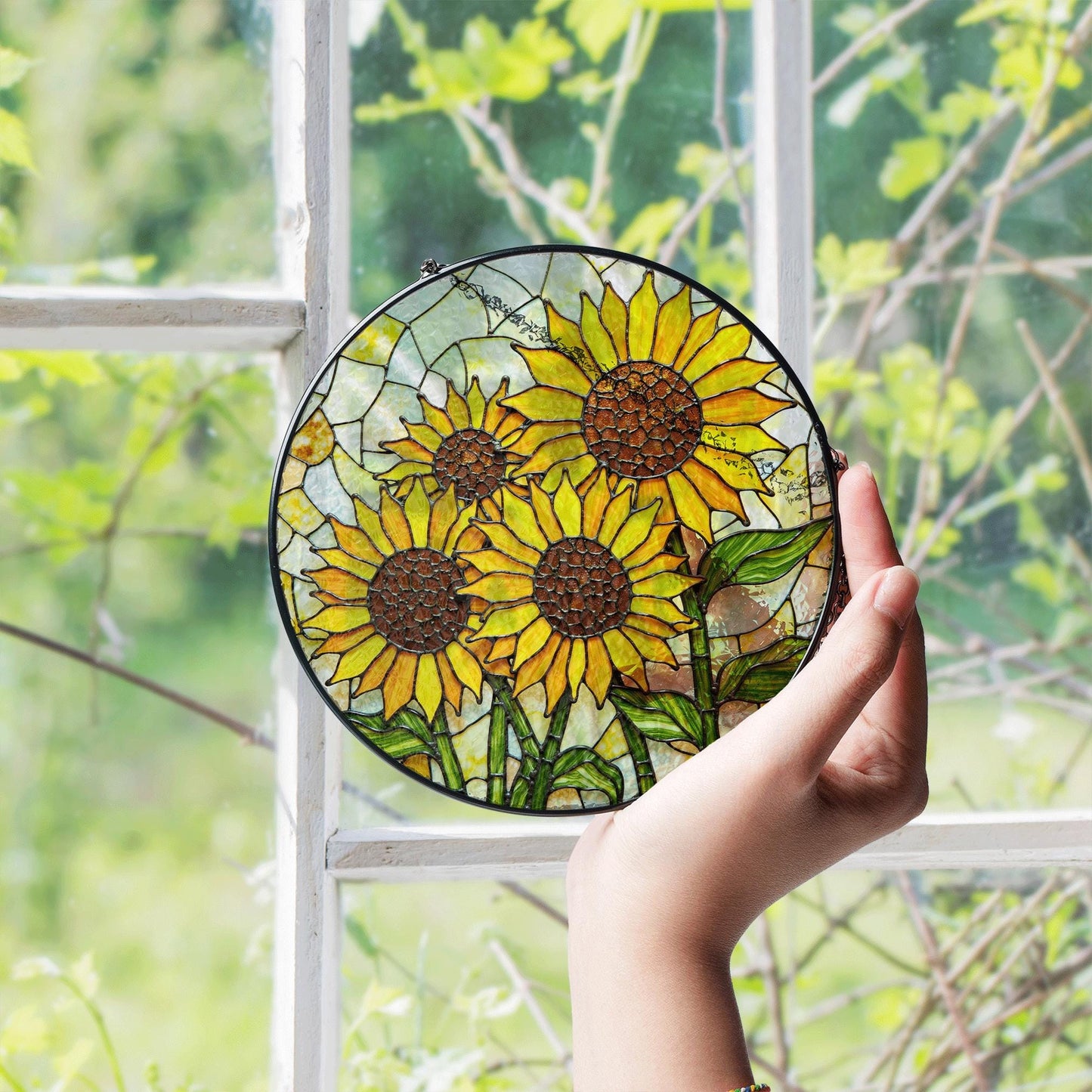 Bright Sunflowers Stained Glass Window Hanging Suncatcher Sun Catcher Gift for Mom or Nature Lover