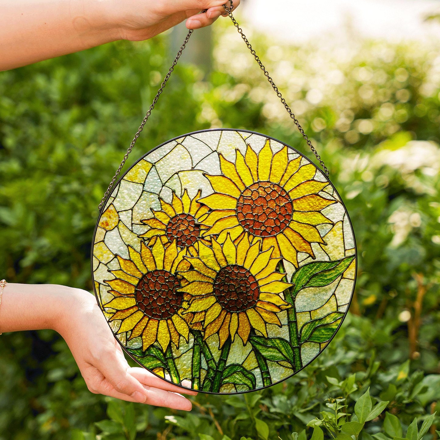 Bright Sunflowers Stained Glass Window Hanging Suncatcher Sun Catcher Gift for Mom or Nature Lover
