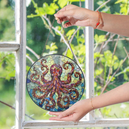 Vibrant octopus mosaic glass suncatcher undersea animal decor gift for ocean lovers