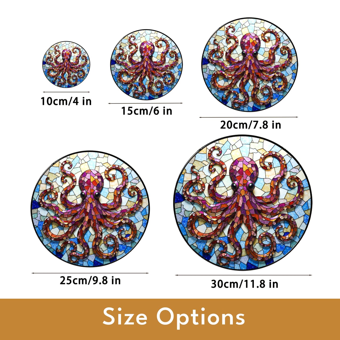 Vibrant octopus mosaic glass suncatcher undersea animal decor gift for ocean lovers