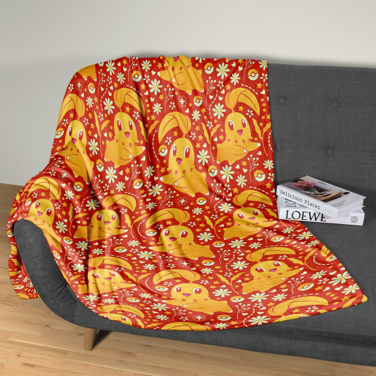 Chikorita Fleece Blanket Home Decor Throw Blanket Bedroom Decor Baby Blanket Cute Chikorita Blanket Gifts