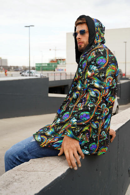 Hooded Cloak Psychedelic Micro-fleece Cloak Festival Rave Party Wear EDM Festival Cape Rave Trippy Jacket Party Lover Gift for Raver