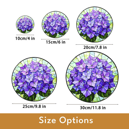 Purple hydrangea floral round stained glass suncatcher window hanging gift for mom