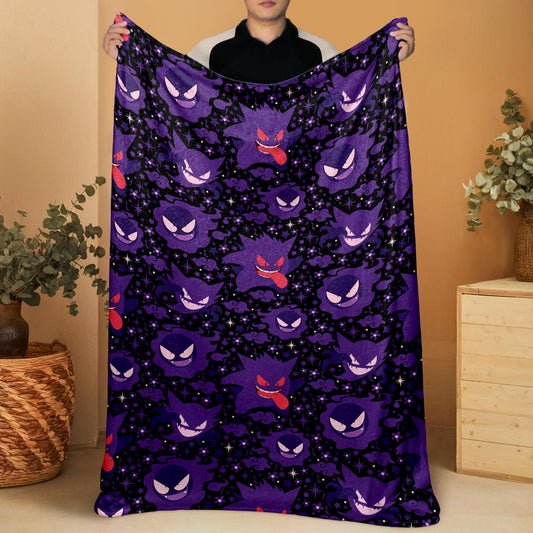 Gengar Fleece Blanket Home Decor Throw Blanket Bedroom Decor Baby Blanket Cute Ghost Cotton Blanket Gengar Blanket Gifts