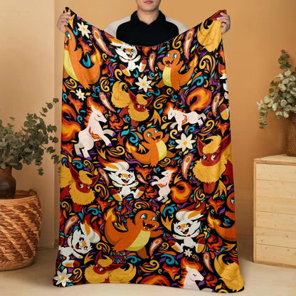 Charmander Fleece Blanket Home Decor Scorbunny Blanket Throw Blanket Cute Baby Blanket Charmander Blanket Gifts