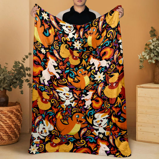 Charmander Fleece Blanket Home Decor Scorbunny Blanket Throw Blanket Cute Baby Blanket Charmander Blanket Gifts