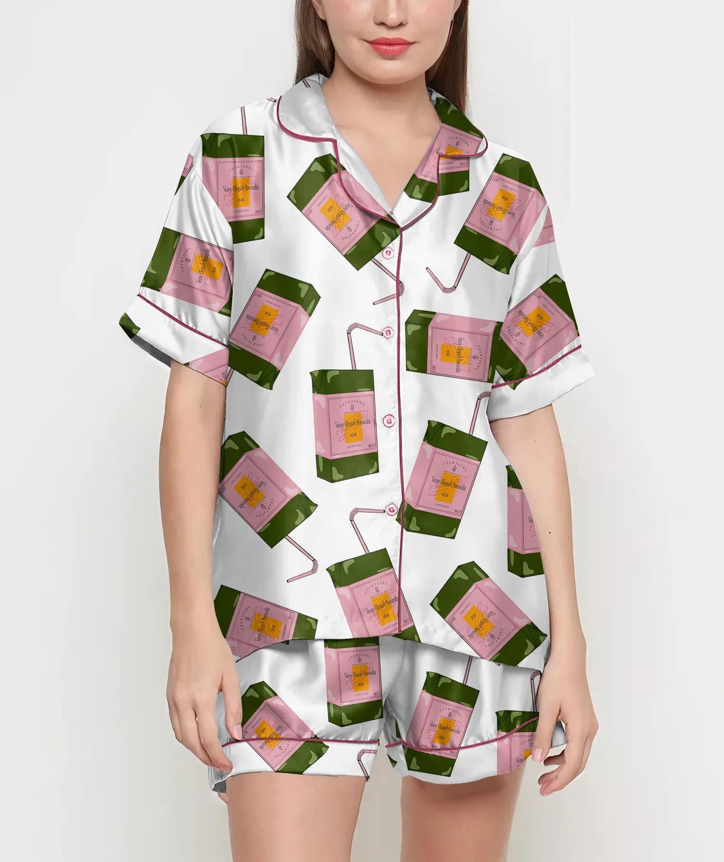 Champagne Juice Box Pajamas Satin Set, Coquette Shirt, Mother's Day Gift, Birthday Gift,Pjs For Women, Bridesmaid Gifts, Party Gift,