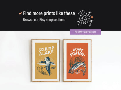 Fun River/Lake Print Retro Outdoors Art Gift for Friend Nature Art Canoe Poster Cabin Wall Decor Outdoorsy Wall Art Fishing Hunting Camp