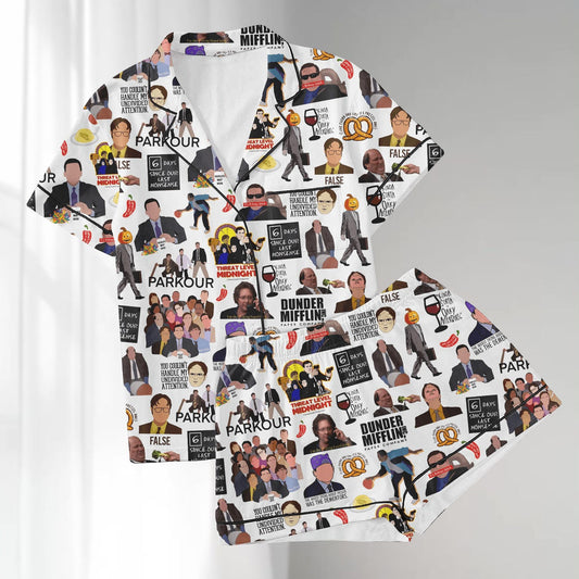 The Office Fan Pajama Satin Set, Best Boss Tv Show Sleepwear, Pop Culture Loungewear, Dwight And Michael Quotes Pjs, Gift For Fan