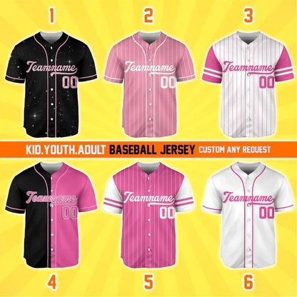Personalized Team Name And Number Custom Baseball Jersey Pink Collection, Custom Baseball Jersey, Baseball Jersey Uniform For Baseball Fans