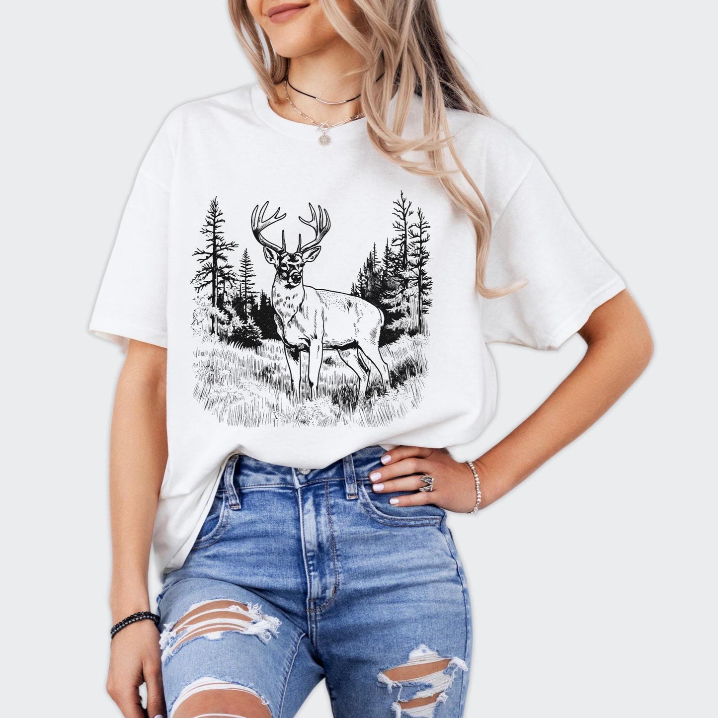 Whitetail Buck T-Shirt, Deer in the Wild Graphic Tee, Hunting Shirt, Nature Wildlife Scene Tee, Country Outdoorsman Gift, Rustic Deer Tee