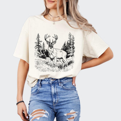 Whitetail Buck T-Shirt, Deer in the Wild Graphic Tee, Hunting Shirt, Nature Wildlife Scene Tee, Country Outdoorsman Gift, Rustic Deer Tee