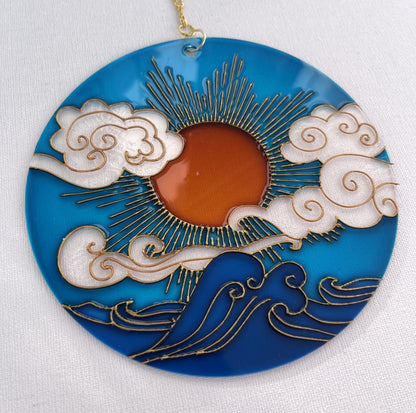 Set of 3 Stained glass Suncatchers Sun Moon Cloud Window decor Painting on acrylic