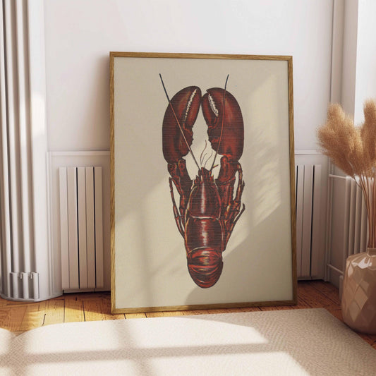 Red Lobster Vintage Poster Art Funny Drawing Whimsical Coastal Sea Life Print Cabin Wall Decor Outdoor Sports Fisherman Illustration Gift