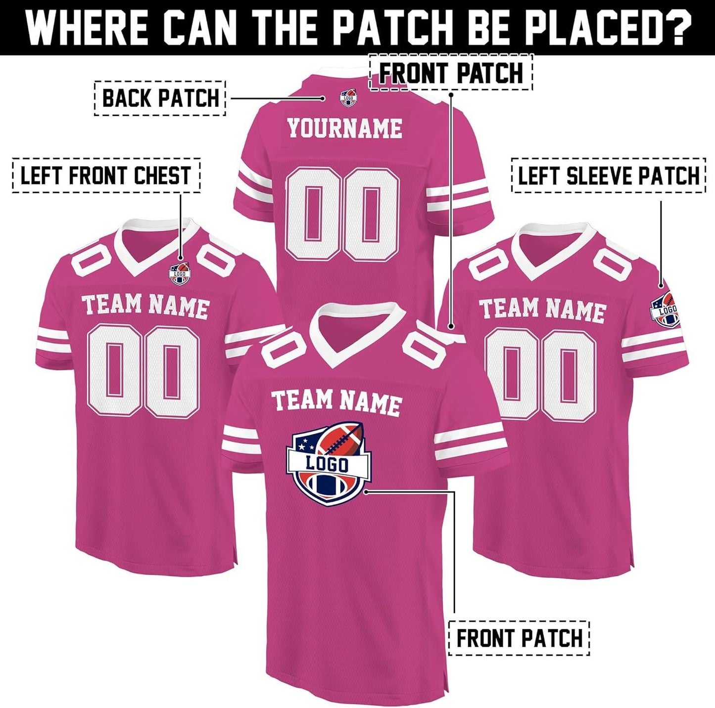 Personalized Team Name & Number Football Jersey For Adult Kid, Custom Team Sport Shirt Jerseys For Fans, Mesh Football V-neck Pink jersey