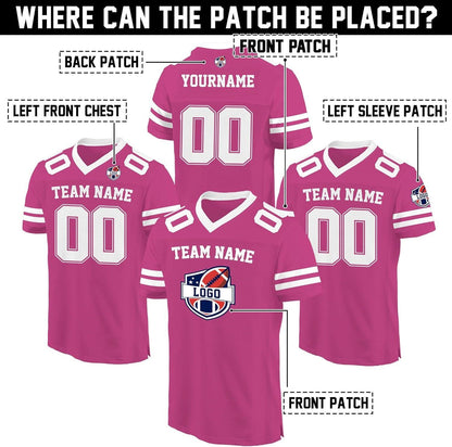 Personalized Team Name & Number Football Jersey For Adult Kid, Custom Team Sport Shirt Jerseys For Fans, Mesh Football V-neck Pink jersey