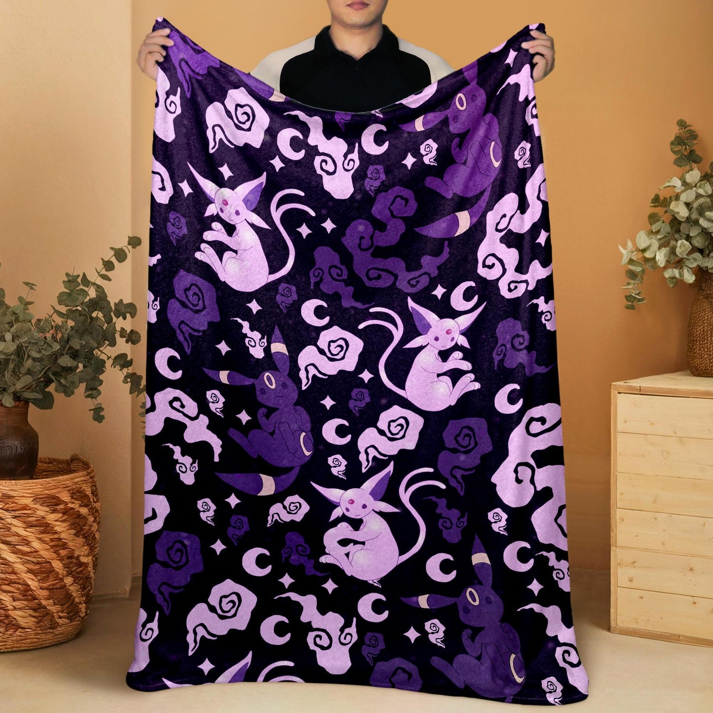 Umbreon Fleece Blanket Home Decor Espeon Blanket Throw Blanket Cute Baby Blanket Bedroom Decor Cotton Blanket Umbreon Blanket Gifts