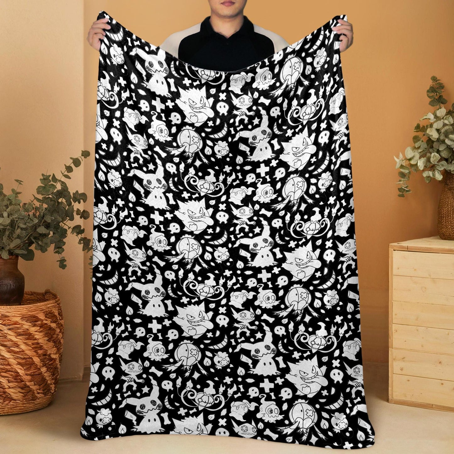 Gengar Fleece Blanket Home Decor Throw Blanket Bedroom Decor Mimikyu Blanket Cute Baby Blanket Cute Gengar Blanket Gifts